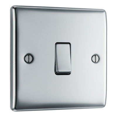 BG Nexus Polished Chrome 20A 16AX 2 Way Single Light Switch NPC12 with 35mm Steel Back Box