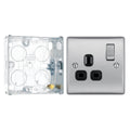 BG Nexus Metal Brushed Steel 13A Single Socket NBS21B with 25mm Steel Back Box