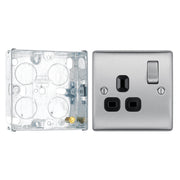 BG Nexus Metal Brushed Steel 13A Single Socket NBS21B with 25mm Steel Back Box by British General (BG-NBS21B+HGS02)