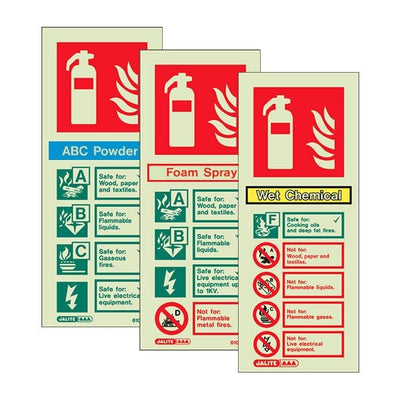 Extinguishers & Equipment: Photoluminescent P50 Fire Extinguisher Signs Foam by Jalite signs (SAFELINCS-JSSAF06)