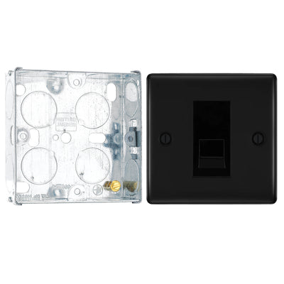 BG Nexus Matt Black Single Master Telephone Socket NFBBTM1 with 25mm Steel Back Box by British General (BG-NFBBTM1+HGS02)