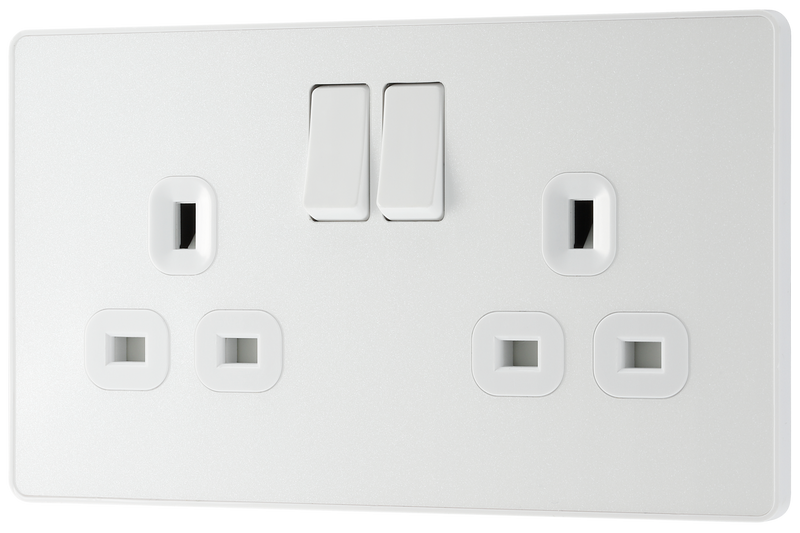 BG PCDCL22W Pearlescent White Evolve 2 Gang 13A Switched Socket Outlet - White Insert