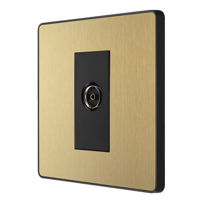 BG Evolve Satin Brass Single Co-Axial Socket PCDSB60B with 35mm Steel Back Box