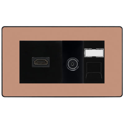 BG Evolve Media Wall Plate — TV Aerial, HDMI & CAT6 | Polished Copper Screwless by British General