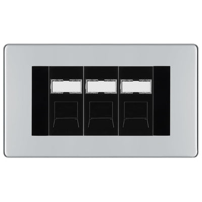 BG Screwless Polished Chrome 3 Gang RJ45 Cat6 Data Socket Outlet Black Inserts by British General (BG-FPCRJ453B)