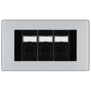 BG Screwless Polished Chrome 3 Gang RJ45 Cat6 Data Socket Outlet Black Inserts by British General (BG-FPCRJ453B)