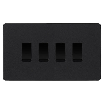 BG Evolve Matt Black 4 Gang Intermediate Custom Grid Light Switch by British General (BG-Evolve-MB-4G-CUSTOM-4x INT SWITCH)