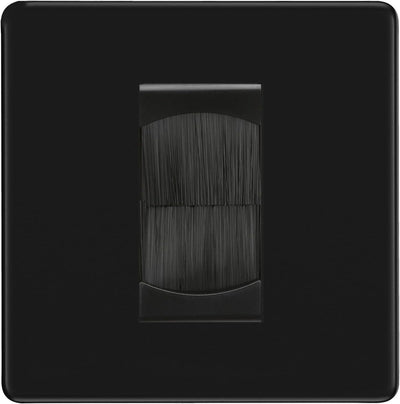 BG Screwless Matt Black Single 1 Gang Brush Cable Wall Plate TV Black by British General (BG-FFBEMS1+EMFO-1)
