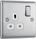 BG NBS21W Nexus Metal Brushed Steel 1 Gang 13A Switched Socket - White Insert