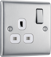 BG NBS21W Nexus Metal Brushed Steel 1 Gang 13A Switched Socket - White Insert by British General (BG-NBS21W-Shopify-SA_1)