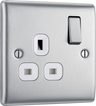 BG NBS21W Nexus Metal Brushed Steel 1 Gang 13A Switched Socket - White Insert by British General (BG-NBS21W-Shopify-SA_1)