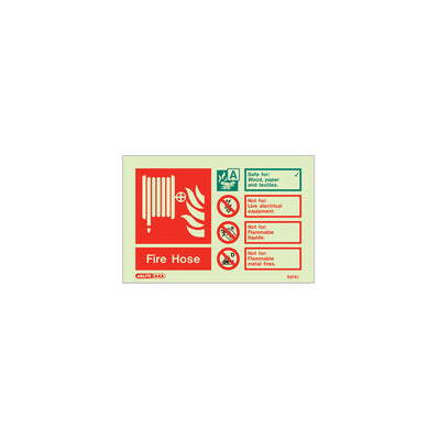 Extinguishers & Equipment: Photoluminescent Fire Hose Signs Landscape: 105x150mm by Jalite signs (SAFELINCS-JS6375ID)