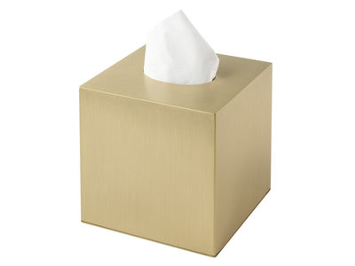 Corby Plymouth Cube Tissue Box Holder in Brushed Brass