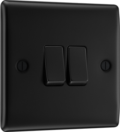 BG NFB42 Nexus Metal Matt Black 2 Gang 20A 16AX 2 Way Plate Switch