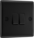 BG NFB42 Nexus Metal Matt Black 2 Gang 20A 16AX 2 Way Plate Switch