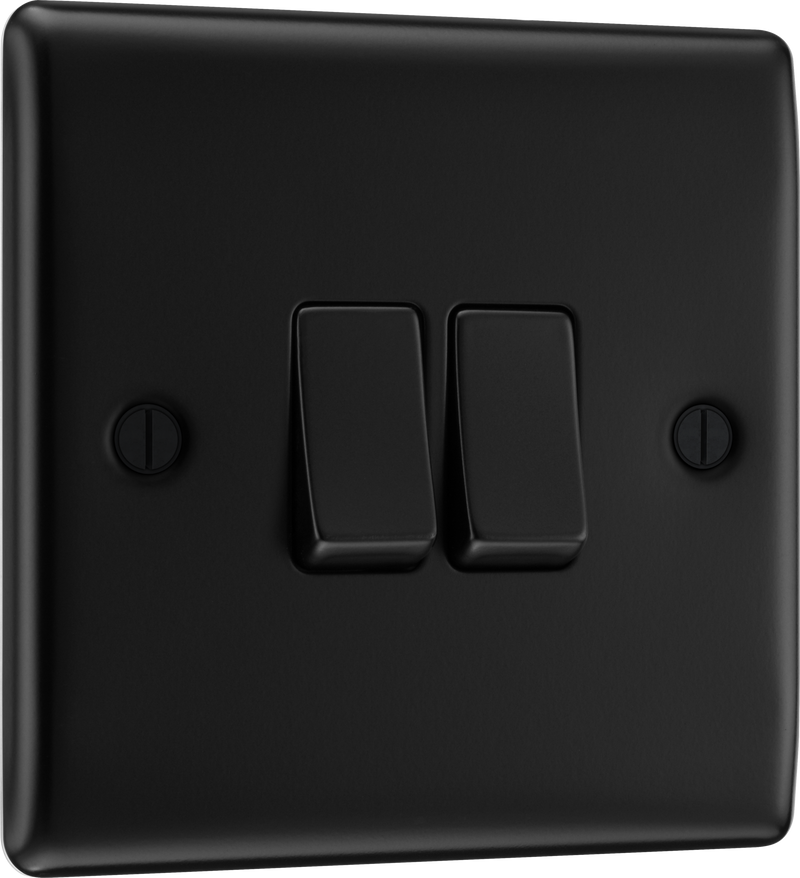 BG NFB42 Nexus Metal Matt Black 2 Gang 20A 16AX 2 Way Plate Switch