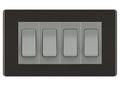 BG Screwless Black Nickel 4-Gang Light Switch 3x 2-Way + 1x Intermediate – Grey Inserts