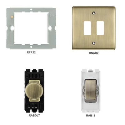 BG Antique Brass 2G Switch 1x Dual Mode LED Dimmer 1x Intermediate Switch