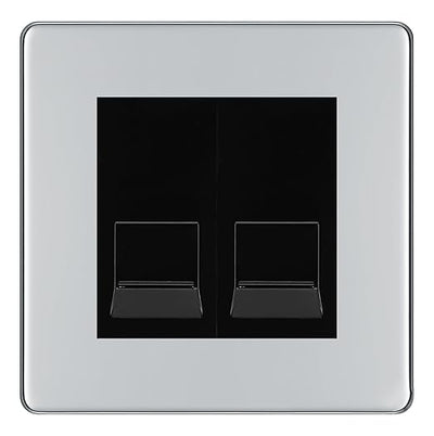 BG Screwless Polished Chrome Double RJ11 Telephone Socket FPCRJ112 - Black Insert