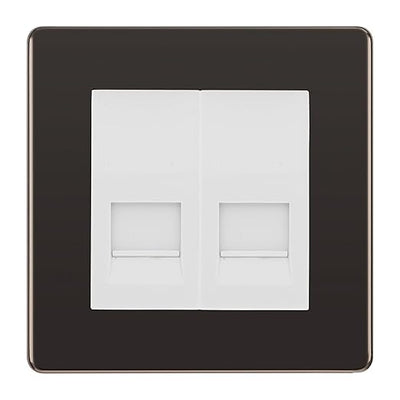 BG Screwless Black Nickel Double IDC Secondary Telephone Socket - White Insert