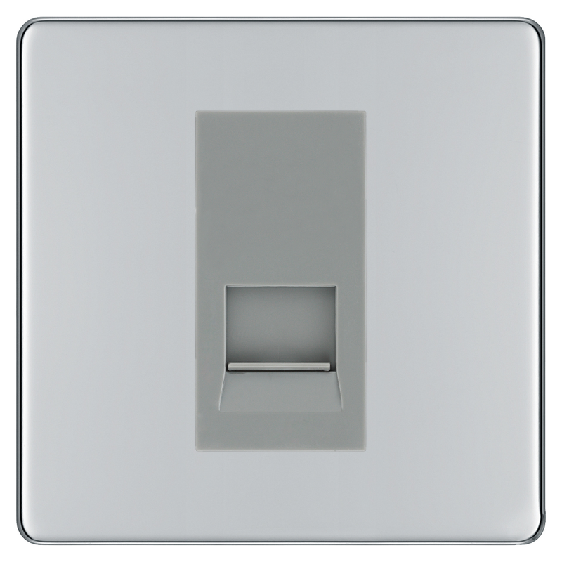 BG Screwless Polished Chrome Single Master Telephone Socket – Grey Insert