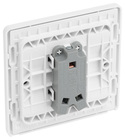 PCDCL12WW Back - This Evolve pearlescent white 20A 16AX single light switch from British General will operate one light in a room. The 2 way switching allows a second switch to be added to the circuit to operate the same light from another location (e.g. at the top and bottom of the stairs).