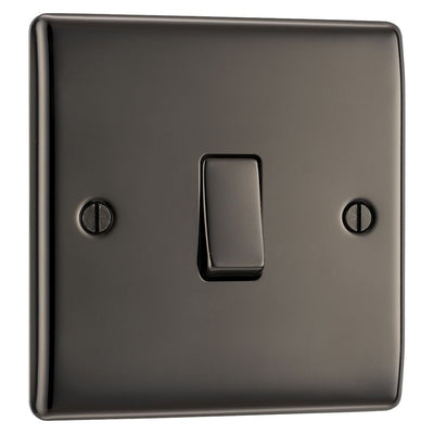 BG Nexus Black Nickel 20A, 16AX 2 Way Single Light Switch NBN12 and 25mm Steel Back Box