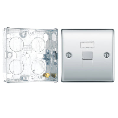 BG Nexus Polished Chrome RJ45 Single Data Outlet Socket NPCRJ451 with 25mm Steel Back Box by British General (BG-NPCRJ451+HGS02)
