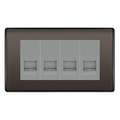 BG Nexus Black Nickel 4 Gang Secondary Telephone Socket, Screw Terminal - Grey Insert