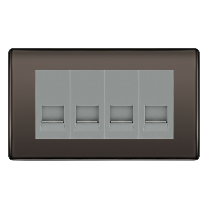BG Nexus Black Nickel 4 Gang Secondary Telephone Socket, Screw Terminal - Grey Insert
