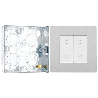BG Evolve Brushed Steel 2 Gang 200W Trailing Edge Secondary Touch Dimmer PCDBSTDS2W with 25mm Steel Back Box