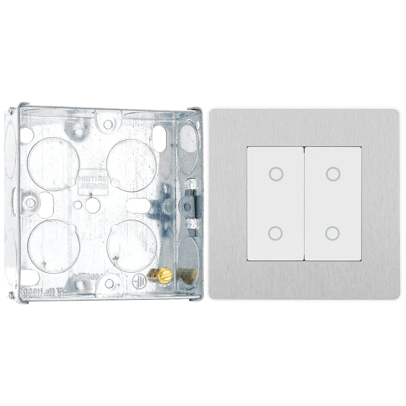 BG Evolve Brushed Steel 200W Double Secondary Touch Dimmer PCDBSTDS2W with 25mm Steel Back Box