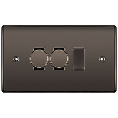 BG Black Nickel 3 Gang Light Switch 2x Trailing Edge LED Dimmer 1x 2 Way Custom Switch