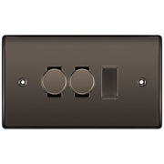BG Black Nickel 3 Gang Light Switch 2x Trailing Edge LED Dimmer 1x 2 Way Custom Switch by British General (NEXUS-BN-3G-CUSTOM-2xDIMMER-1x 2Way)