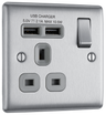 Newlec British General NBS21U2G Nexus Metal Brushed Steel 1 Gang 13A 2x USB-A 2.1A Switched Socket by Newlec (NEWLEC-BG-NBS21U2G-Shopify_1)