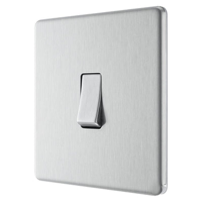 BG Screwless Brushed Steel 20A 16AX 2 Way Single Light Switch FBS12 with 25mm Steel Back Box