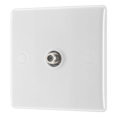 BG 864 Moulded Round Edge | White | 1 Gang Satellite TV Socket Outlet