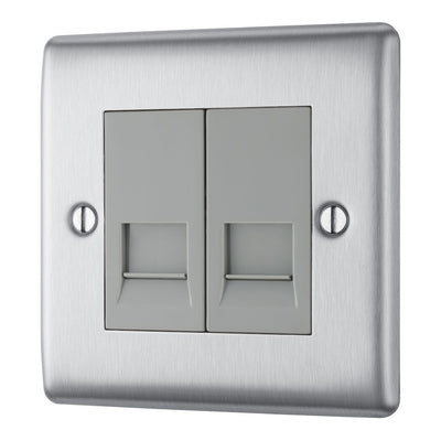 BG Nexus Brushed Steel Double RJ11 Data Outlet with Surface Pattress Back Box
