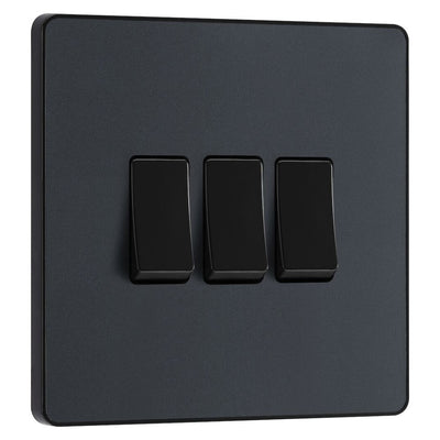 BG Evolve Matt Grey 3 Gang 20A 16AX 2 Way Light Switch PCDMG43B with 35mm Steel Back Box