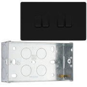BG Screwless Matt Black 20A 16AX 2 Way Quadruple Light Switch FFB44 with 35mm Steel Back Box by British General