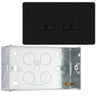 BG Screwless Matt Black 20A 16AX 2 Way Quadruple Light Switch FFB44 with 35mm Steel Back Box by British General