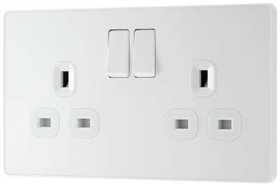 BG PCDCL22W Pearlescent White Evolve 2 Gang 13A Switched Socket Outlet - White Insert