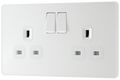 BG PCDCL22W Pearlescent White Evolve 2 Gang 13A Switched Socket Outlet - White Insert