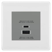 BG Nexus White 45W USB Wall Socket Euro Module USB-A & C - Grey Insert by British General (BG-8EMS2+EMUSBAC45G)