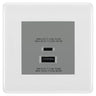 BG Nexus White 45W USB Wall Socket Euro Module USB-A & C - Grey Insert by British General (BG-8EMS2+EMUSBAC45G)