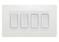 BG Evolve Pearlescent White 4-Gang Light Switch 2x 2-Way + 2x Intermediate – White Inserts
