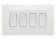 BG Evolve Pearlescent White 4-Gang Light Switch 2x 2-Way + 2x Intermediate – White Inserts by British General (BG-EVOLVE-CL-4G-COMBO-2x-INT-2x-2WAY-WH)