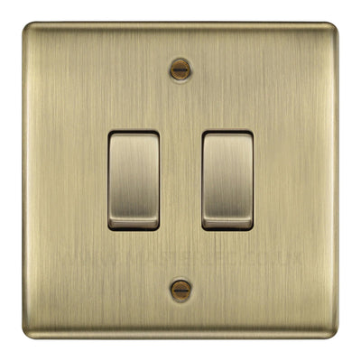BG Nexus Antique Brass 2 Gang Intermediate Custom Grid Light Switch by British General (BG-NEXUS-AB-2G-CUSTOM-2xINT-SWITCH)