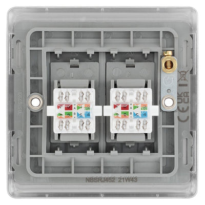 BG Nexus Brushed Steel 2 Gang RJ45 Double Data Outlet NBSRJ452 with 35mm Steel Back Box