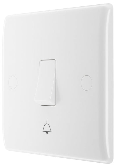 BG 814 Moulded Round Edge | White | 1 Gang 10AX 1 Way Bell Push Plate Switch by British General (BG-814)